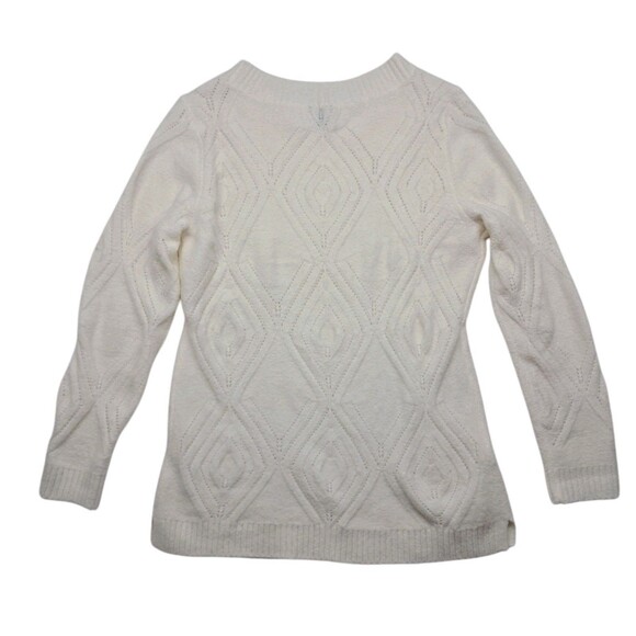 Talbots Sweater Women's Medium Petite Cream Ivory Pointelle Crew Neck Classic - Picture 2 of 8